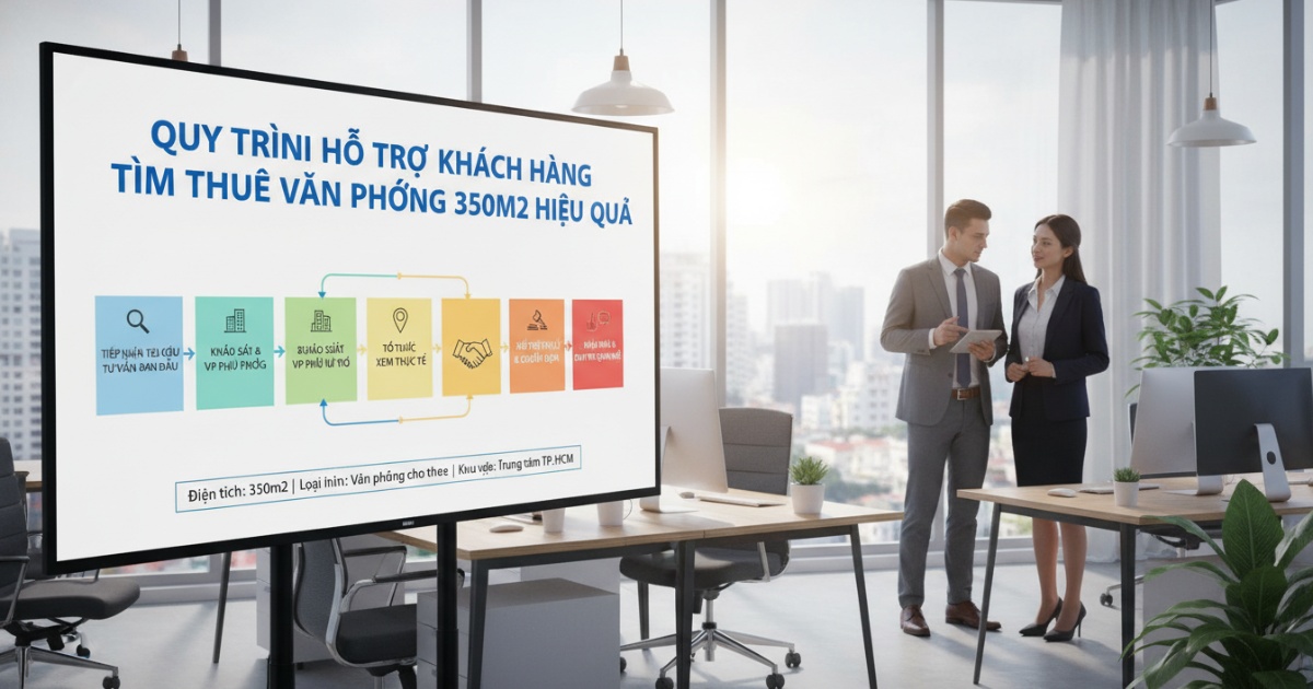 Quy trình hỗ trợ khách hàng tìm thuê văn phòng 350m2 hiệu quả