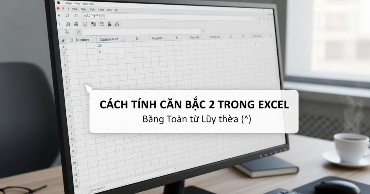 Cách tính căn bậc 2 trong excel bằng toán tử lũy thừa